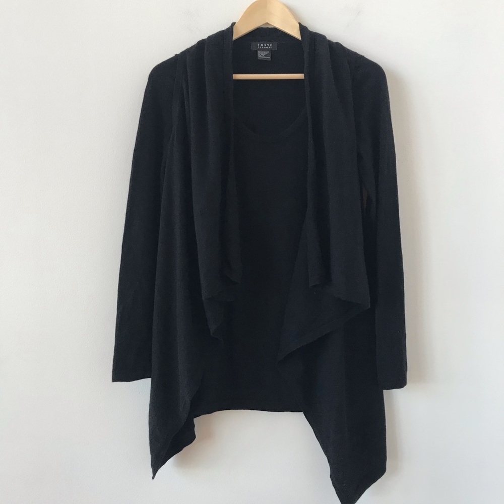 Forte Cashmere black sweater with built in vest